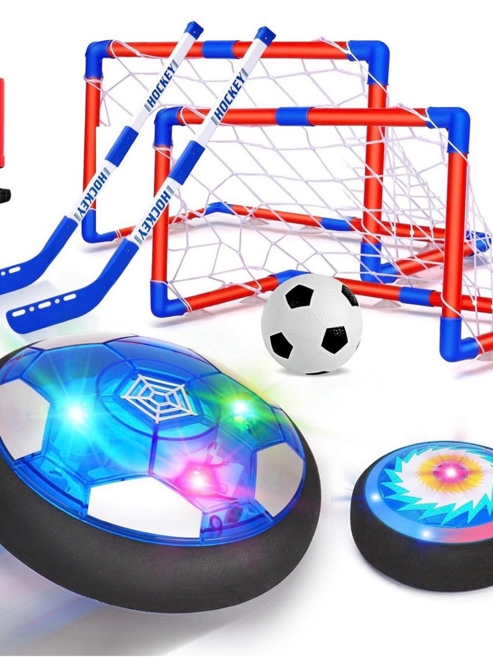 3 in 1 Hover Soccer Ball Toddler Hockey Set with LED Lights Indoor Toys
